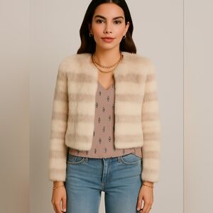 Joie Toshi Rabbit Fur Chevron Jacket Size S